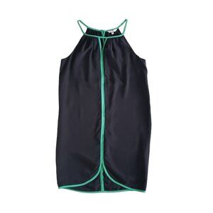 NWT Tori Richard Honolulu Silk Cocoon Dress Sleeveless Black Green Trim